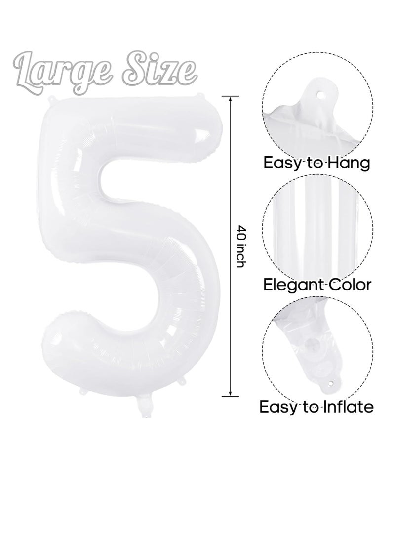 ThePartyPopper White Number Balloons 40 Inch Helium Number 5 Balloon for Birthday Party Anniversary Decoration  - Image 2