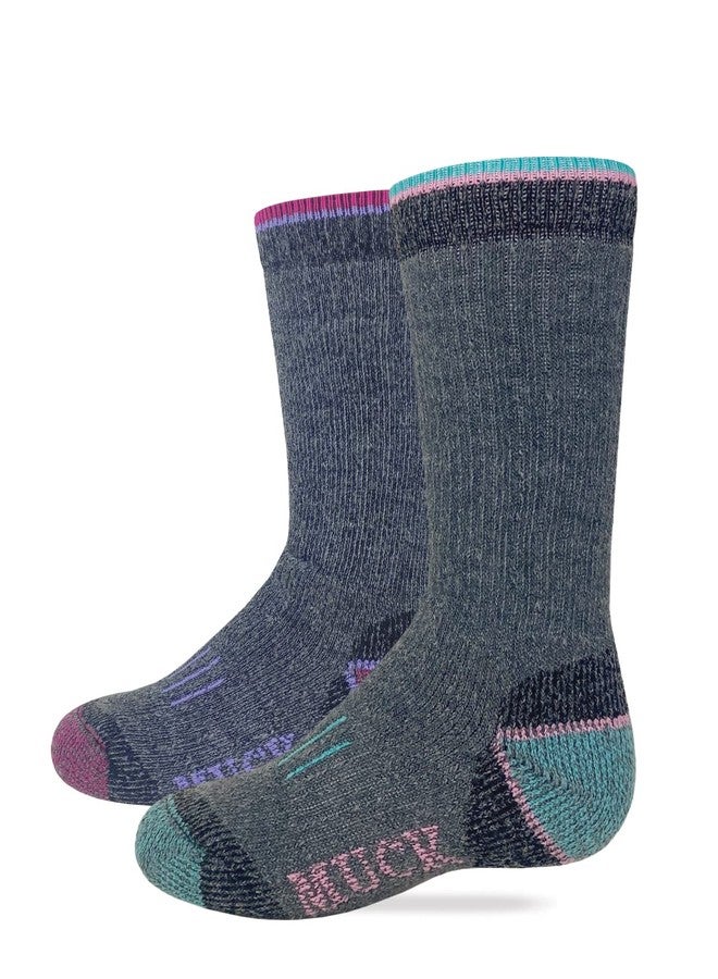 MUCK Boot Youth Boys Girls Heavyweight Merino Wool Blend Camo Boot Socks 2 Pair Pack (US, Alpha, Small, Regular, Fuchsia/Teal) - Image 1