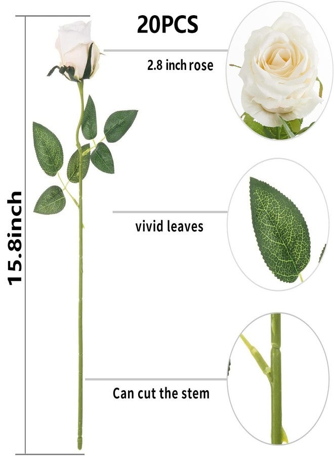 Partyjoy PARTY JOY 20PCS Artificial Flowers, Silk Flower Realistic Roses Bouquet Long Stem for Home Decor Wedding Decoration - Image 2