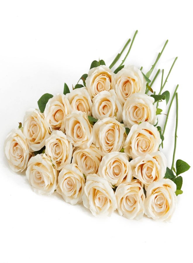 Partyjoy PARTY JOY 20PCS Artificial Flowers, Silk Flower Realistic Roses Bouquet Long Stem for Home Decor Wedding Decoration - Image 1