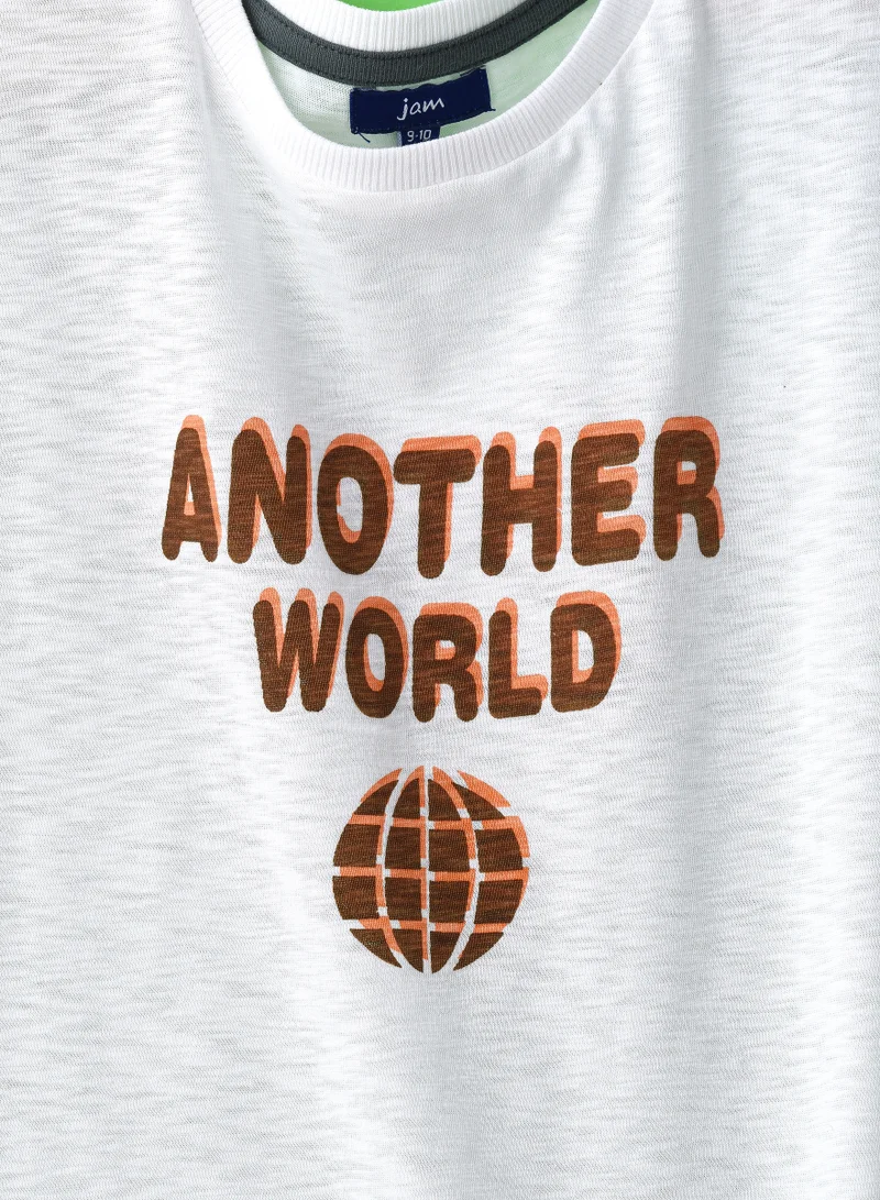 JAM Another World' Graphic Cotton T-Shirt for Boys - White