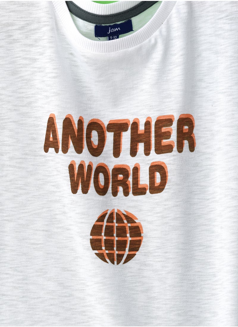 JAM Another World' Graphic Cotton T-Shirt for Boys - White  - Image 3