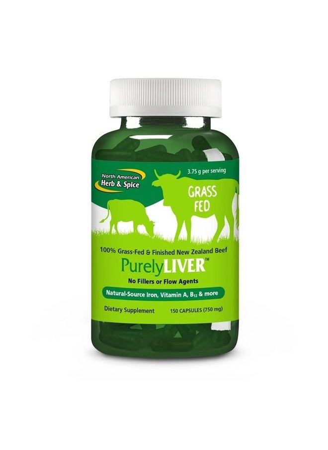 North American Herb & Spice - PurelyLiver - 150 Capsules - 100% Grass-Fed, Finished New Zealand Beef with Vitamin A, B12 & Iron - 30 Servings - Image 1