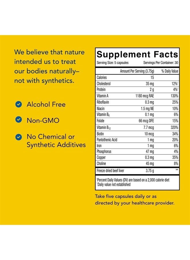North American Herb & Spice - PurelyLiver - 150 Capsules - 100% Grass-Fed, Finished New Zealand Beef with Vitamin A, B12 & Iron - 30 Servings - Image 1
