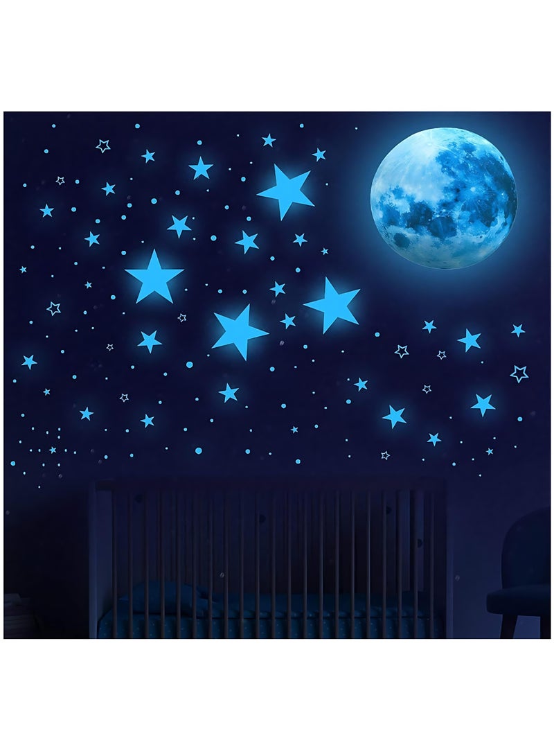 مجموعة ملصقات مضيئة في الظلام على شكل نجوم وقمر - 438 قطعة، ديكور للأسقف والجدران، مثالية لغرف الأطفال والرضع وغرف النوم - تتوهج لمدة 6 ساعات بعد التعرض للضوء - Image 2