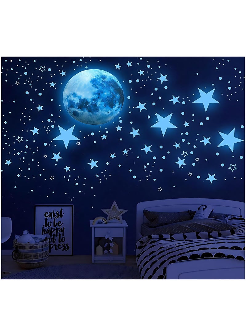 مجموعة ملصقات مضيئة في الظلام على شكل نجوم وقمر - 438 قطعة، ديكور للأسقف والجدران، مثالية لغرف الأطفال والرضع وغرف النوم - تتوهج لمدة 6 ساعات بعد التعرض للضوء - Image 1
