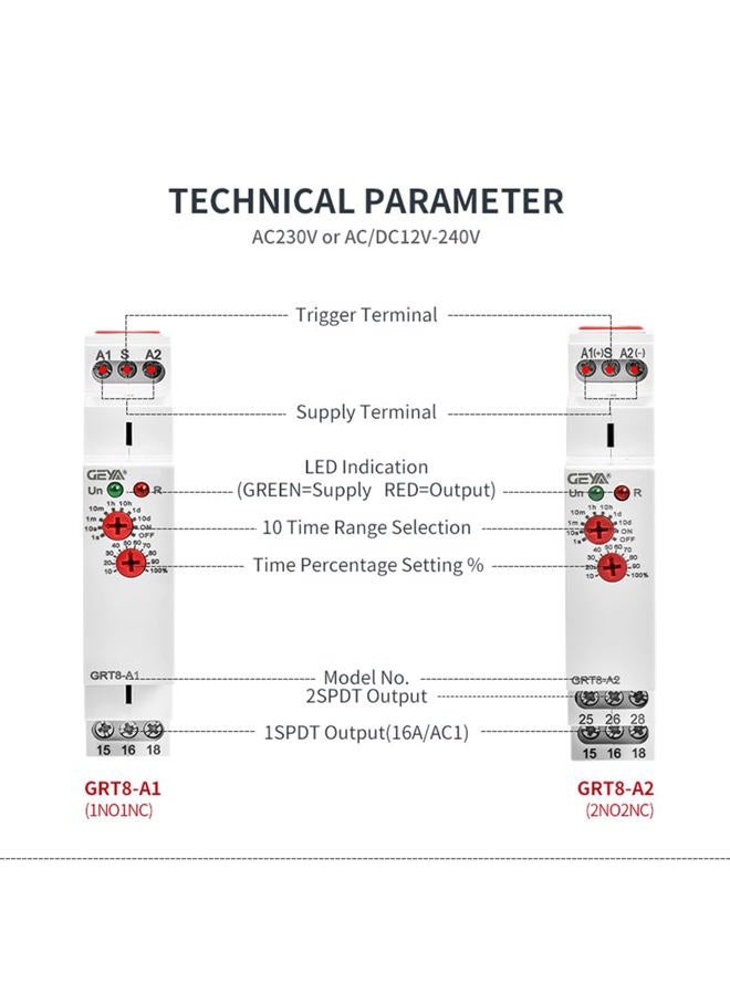 GEYA Delay on Time Relay 0.1s-10days time Delay Relay DIN Rail mounting AC/DC12V to 240V - Image 5