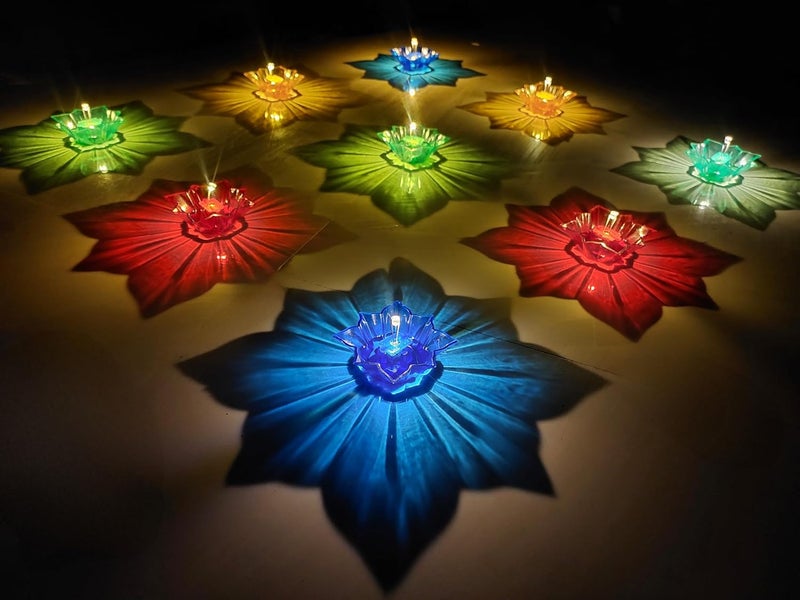 TED TECH Led Reflection Rangoli Diya Water Sensor Pack of 8 - Image 1