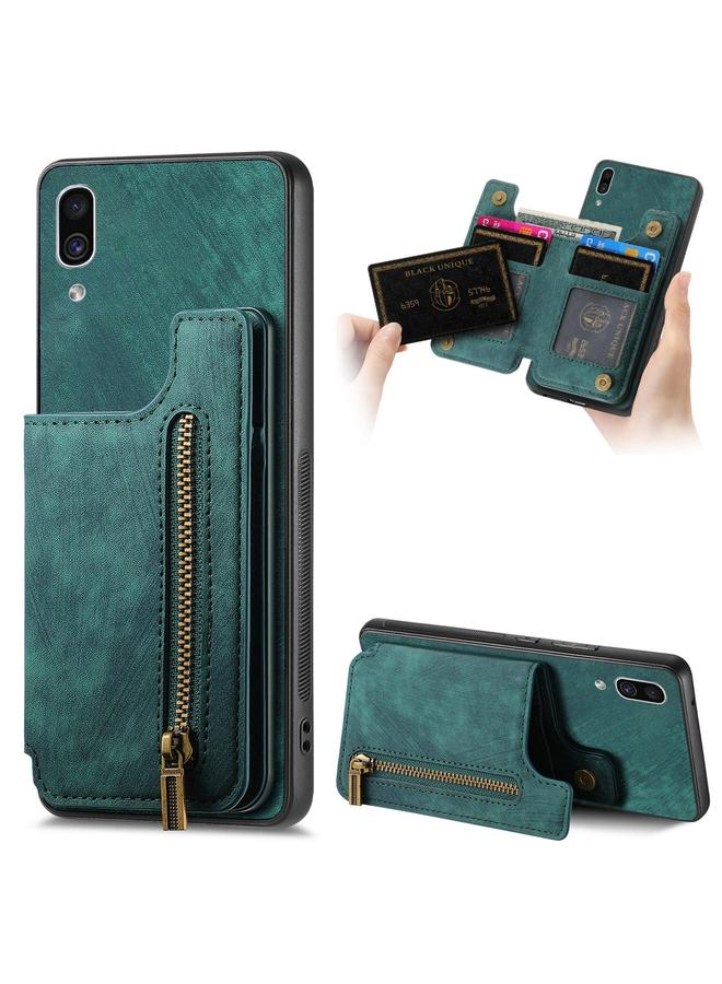 Green Tiger For Samsung Galaxy A30/A20/M10s Retro Leather Zipper Wallet Back Phone Case(Green)