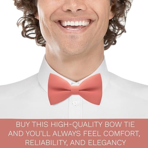 Bow Tie House Boys Classic Pre-Tied Bow Tie Formal Solid Tuxedo (Medium, Bright Peach) - Image 5