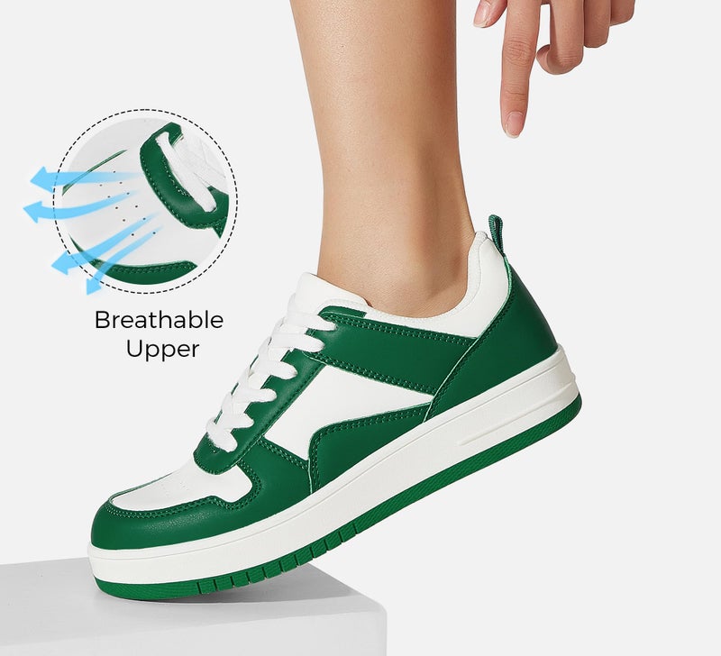 LUCKY STEP Women Fashion Sparkle Rhinestone Sneakers White Leather Low Top Tennis Shoes Lace Up Casual Comfortable Walking Shoe(Green/White,8.5) - Image 4