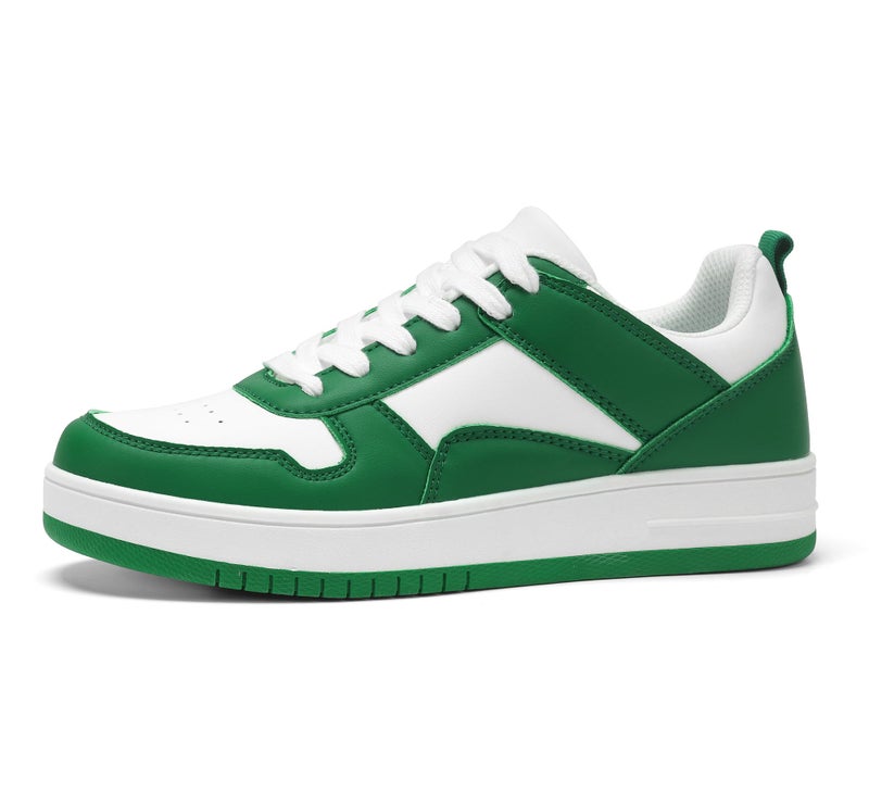 LUCKY STEP Women Fashion Sparkle Rhinestone Sneakers White Leather Low Top Tennis Shoes Lace Up Casual Comfortable Walking Shoe(Green/White,8.5) - Image 1