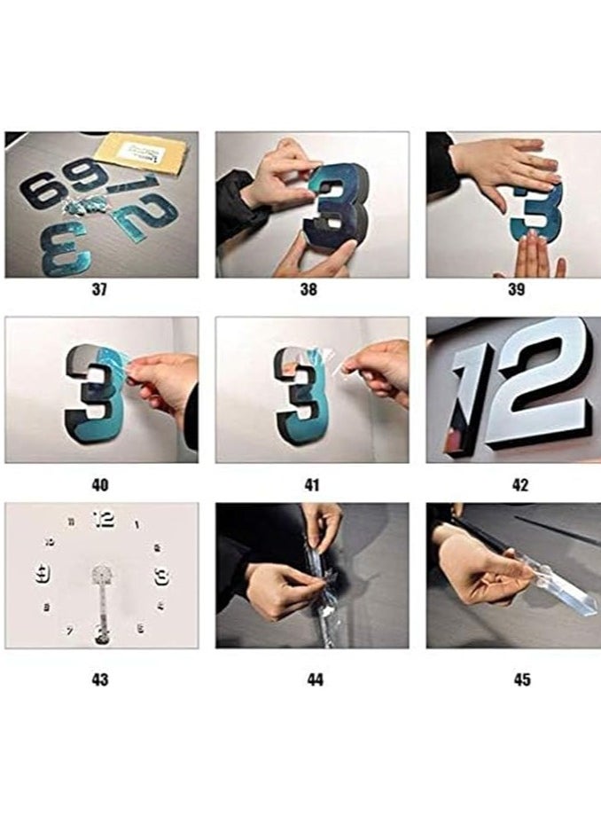DIY Wall Clock,3D Mirror Stickers Large Wall Clock Frameless Modern Design Large Watch Silent Home/Office/School Number Clock Decorations Gift