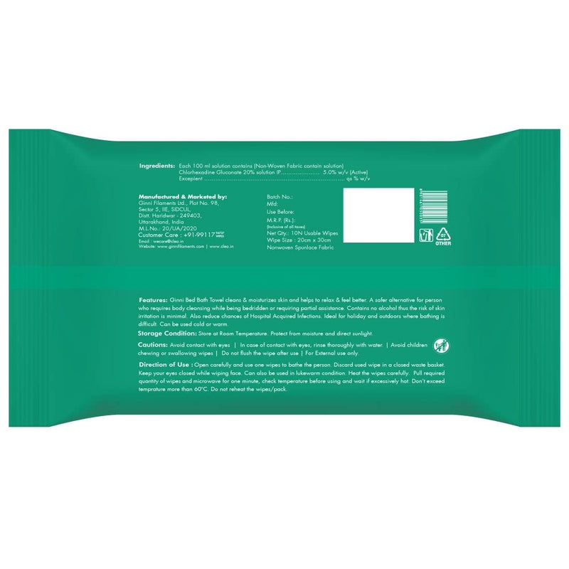 GINNI Antibacterial Sponge Bed Bath Towel for Adults & Patients - Microwaveable, Economy Pack, 10 Towels Per Pack (Pack of 2) - Gentle & Hygienic Cleansing Solution - Image 3