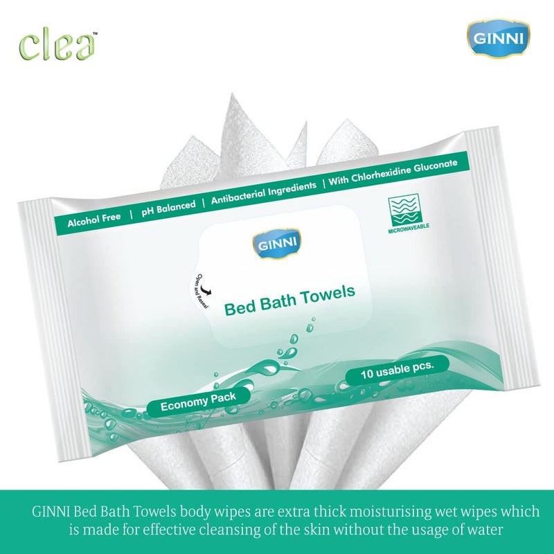 GINNI Antibacterial Sponge Bed Bath Towel for Adults & Patients - Microwaveable, Economy Pack, 10 Towels Per Pack (Pack of 2) - Gentle & Hygienic Cleansing Solution - Image 4