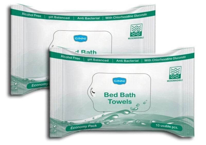 GINNI Antibacterial Sponge Bed Bath Towel for Adults & Patients - Microwaveable, Economy Pack, 10 Towels Per Pack (Pack of 2) - Gentle & Hygienic Cleansing Solution - Image 1