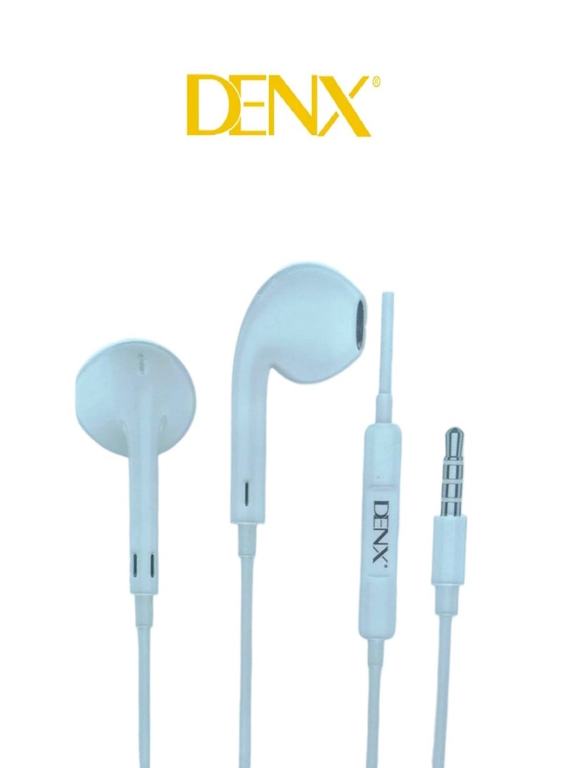 Denx Wired In-Ear Aux Headphone With Mic White DX301-A  - Image 1