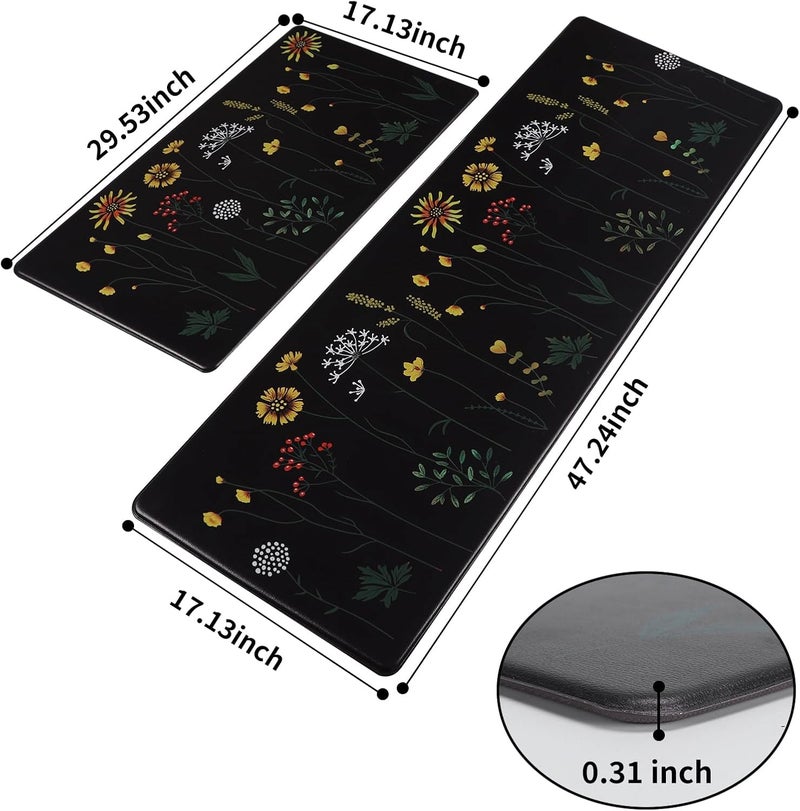 Rempry Colorful Floral Kitchen Mat for Floor Non Slip Kitchen Rugs and Mat Set of 2 Waterproof Cushioned Anti Fatigue Kitchen Mat 17x4717x29 Black - Image 3