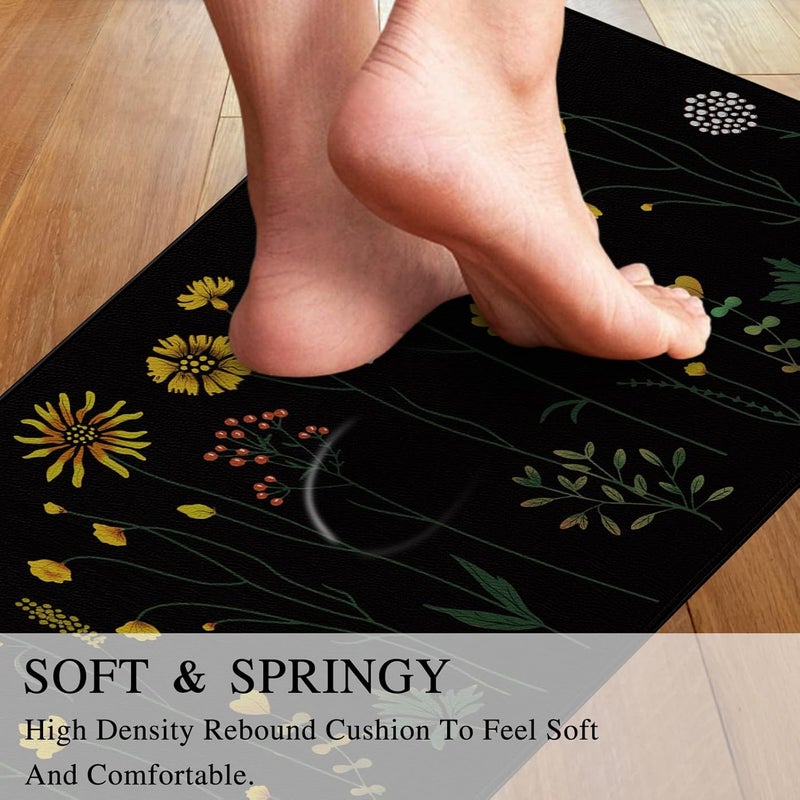 Rempry Colorful Floral Kitchen Mat for Floor Non Slip Kitchen Rugs and Mat Set of 2 Waterproof Cushioned Anti Fatigue Kitchen Mat 17x4717x29 Black - Image 4
