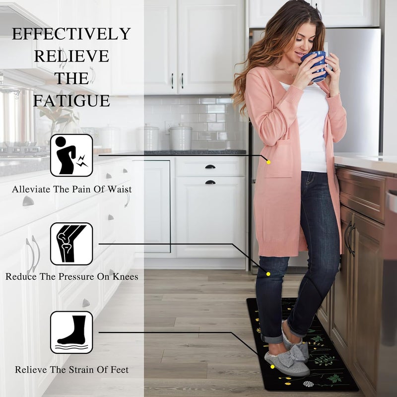 Rempry Colorful Floral Kitchen Mat for Floor Non Slip Kitchen Rugs and Mat Set of 2 Waterproof Cushioned Anti Fatigue Kitchen Mat 17x4717x29 Black - Image 5