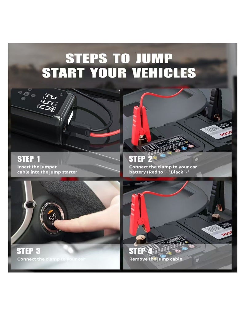 او تو او جهاز تشغيل طوارئ محمول لاسلكي للسيارة من AOTUO، مضخة هواء للإطارات، ضاغط هواء لنفخ الإطارات بسهولة، شاشة LED، مع مصباح يدوي، مصدر طاقة متنقل، سعة تخزين كبيرة - Image 5