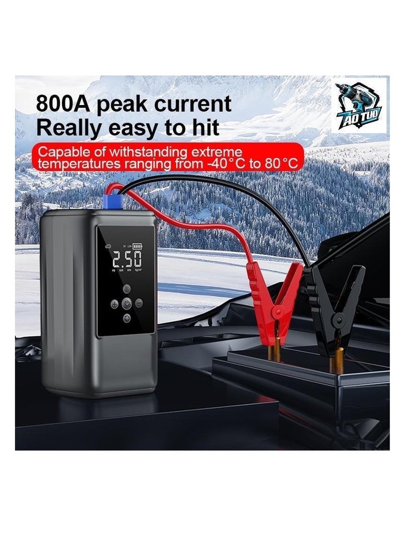 او تو او جهاز تشغيل طوارئ محمول لاسلكي للسيارة من AOTUO، مضخة هواء للإطارات، ضاغط هواء لنفخ الإطارات بسهولة، شاشة LED، مع مصباح يدوي، مصدر طاقة متنقل، سعة تخزين كبيرة - Image 2
