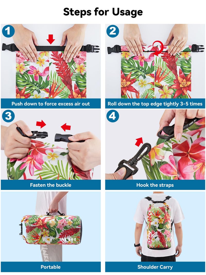 HEETA Waterproof Dry Bag for Women Men (Upgraded Version), Roll Top Lightweight Dry Storage Bag Backpack with Emergency Whistle for Travel, Swimming, Boating, Kayaking, Camping, Beach (Flower, 5L) - Image 4