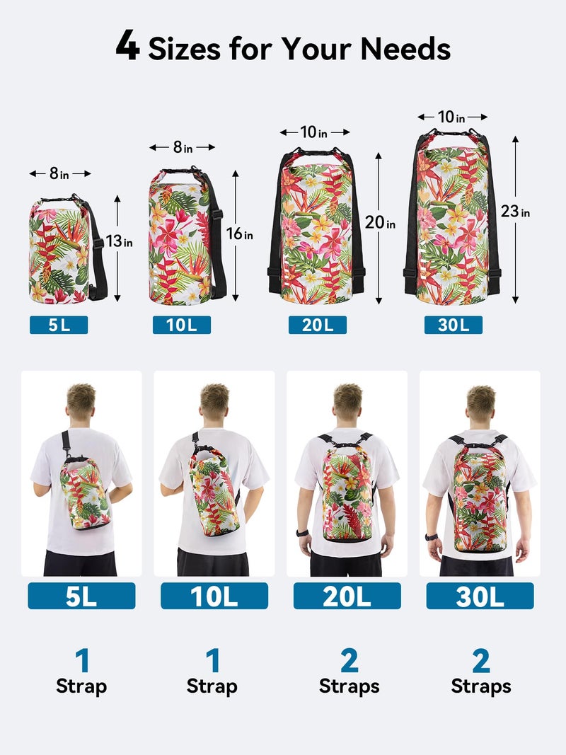 HEETA Waterproof Dry Bag for Women Men (Upgraded Version), Roll Top Lightweight Dry Storage Bag Backpack with Emergency Whistle for Travel, Swimming, Boating, Kayaking, Camping, Beach (Flower, 5L) - Image 2