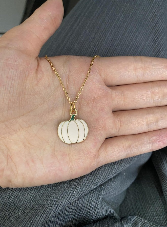 WLL Small Pumpkin Pendant Necklace for Women Halloween Party Jewelry Fall Autumn Earrings Thanksgiving day gift (D:white) - Image 3