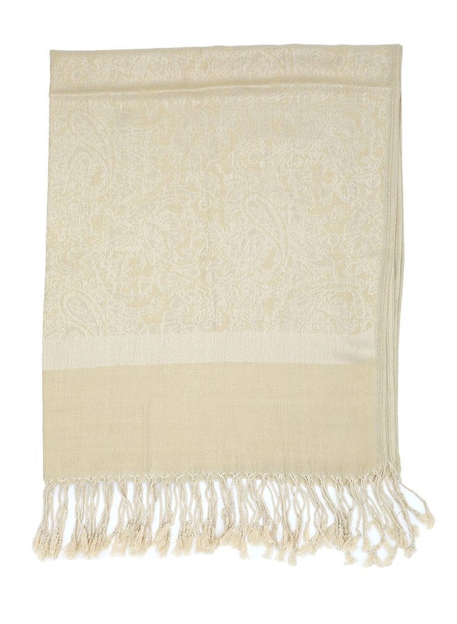 Achillea Two Tone Vintage Jacquard Paisley Pashmina Shawl Wrap Scarf (Champagne) - Image 5
