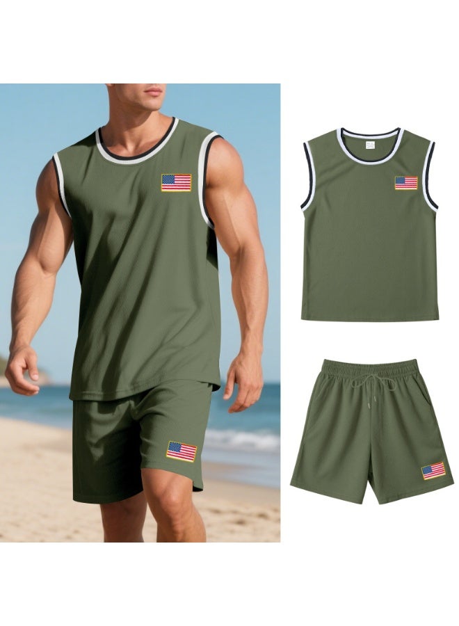 US Summer  Men's Fashion Sleeveless Vest Shorts Outdoor Basketball Sports Set Casual Comfortable Breathable Clothing Set - Image 1