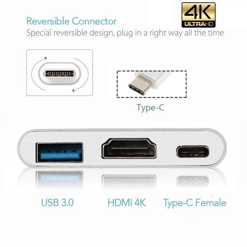 Tobo USB-C to HDMI Adapter, 3 in 1 Type-C to HDMI Multiport Adapter Converter with USB 3.0 Port and USB C Charging Port (USB-C-3-IN-1-HDMI 4K) - TD-221TC - Image 4