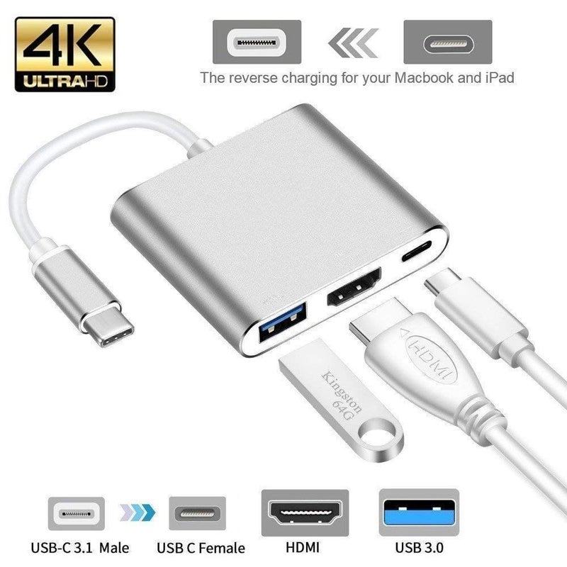 Tobo USB-C to HDMI Adapter, 3 in 1 Type-C to HDMI Multiport Adapter Converter with USB 3.0 Port and USB C Charging Port (USB-C-3-IN-1-HDMI 4K) - TD-221TC - Image 2
