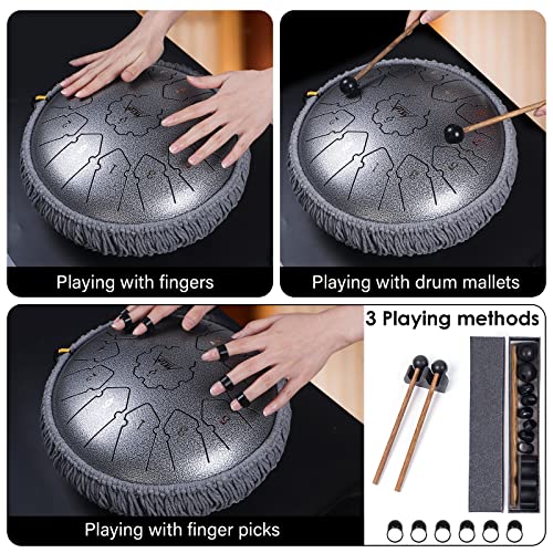AKLOT Steel Tongue Drum - 12 Inches 13 Notes - Steel Drum- Hand Pan Drum with Music Book, Drum Mallets and Carry Bag - Image 5
