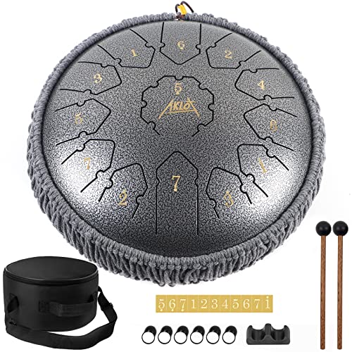 AKLOT Steel Tongue Drum - 12 Inches 13 Notes - Steel Drum- Hand Pan Drum with Music Book, Drum Mallets and Carry Bag - Image 1