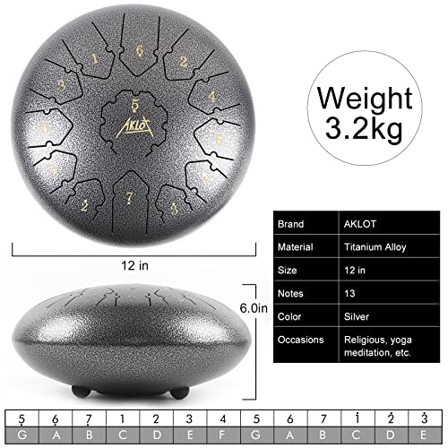 AKLOT Steel Tongue Drum - 12 Inches 13 Notes - Steel Drum- Hand Pan Drum with Music Book, Drum Mallets and Carry Bag - Image 2