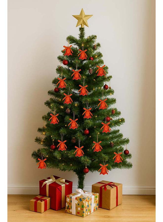 12 قطعة زينة شجرة عيد الميلاد على شكل جرس أحمر مع خيط ذهبي ورباط قوس - Image 2