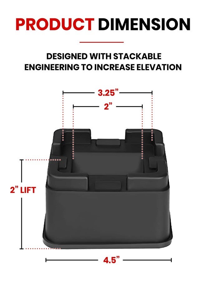 iPrimio Stackable Furniture Risers, Fits Caster Wheels - Square, Bed Risers 2 Inch Lift, Heavy Duty, 4 Pack, Up To 5000lbs - Bed Raising Blocks - Bed Lifts For College Dorm Rooms, Couches, Desks - Image 4
