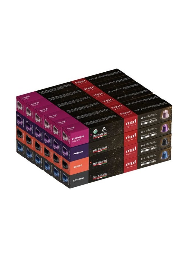 Nespresso Compatible Aluminium Capsules - Colombian, Palermo, Intenso & Ristretto (4 Flavors), Pack of 24 (240 Capsules)