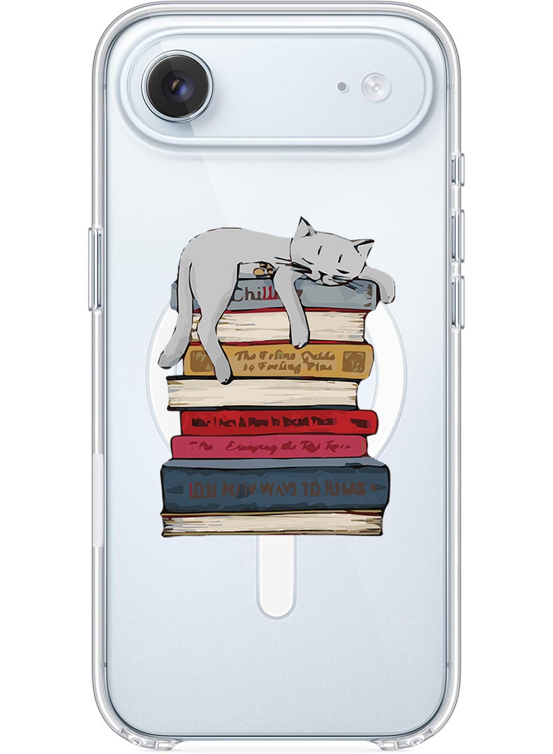 Theodor Magnetic Case for Apple iPhone 17 Air Compatible with MagSafe Wireless Charging, Shockproof Phone Bumper Cover - Cat on books - Image 1