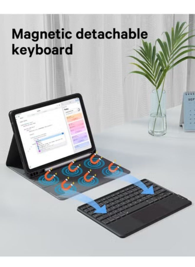 Two-language keyboard, 3-color backlight, multi-touch trackpad, flip stand case with pen holder, for iPad 10th generation 10.9-inch keyboard case, 2 Bluetooth channels, for iPad 10th generation - Image 4