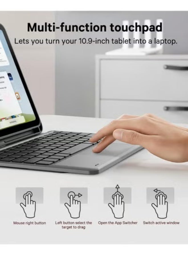 Two-language keyboard, 3-color backlight, multi-touch trackpad, flip stand case with pen holder, for iPad 10th generation 10.9-inch keyboard case, 2 Bluetooth channels, for iPad 10th generation - Image 2