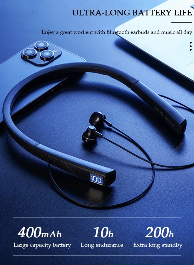 DUNISO سماعات رأس لاسلكية حول الرقبة تعمل بتقنية البلوتوث 5.0 لإجراء مكالمات هاتفية مع وقت تشغيل إضافي طويل يصل إلى 200 ساعة وسماعات أذن لاسلكية حول الرقبة مقاومة للماء لنظامي التشغيل IOS وAndroid - Image 5