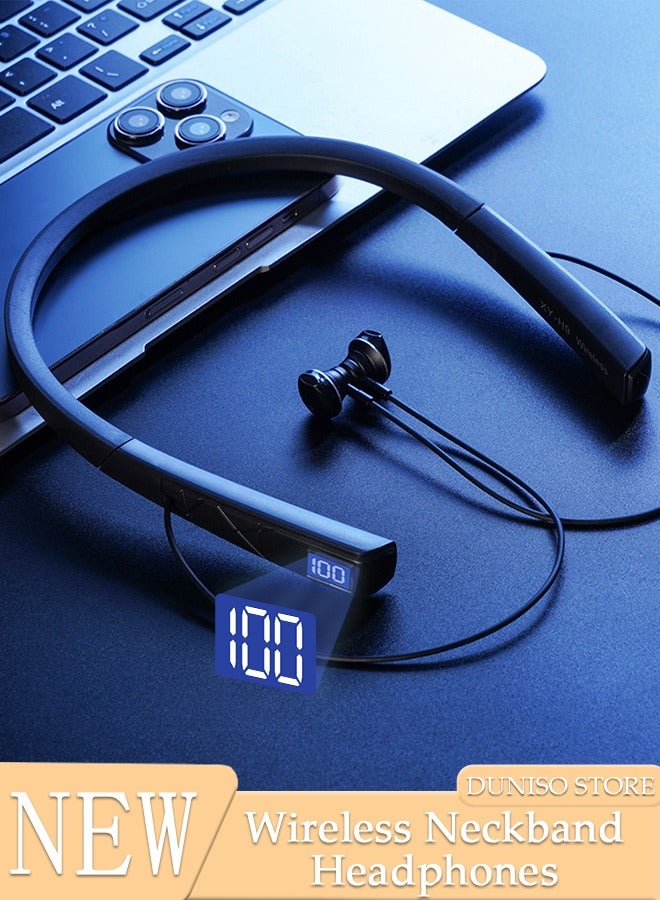 DUNISO Wireless Neckband Headphones Bluetooth 5.0 Headphones for Phone Calls 200H Extra Long Playtime Wireless Stereo Neckband Earbuds Waterproof Earphones for IOS and Android  - Image 1