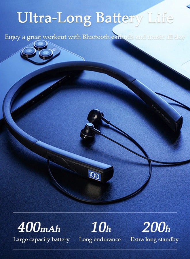 DUNISO Wireless Neckband Headphones Bluetooth 5.0 Headphones for Phone Calls 200H Extra Long Playtime Wireless Stereo Neckband Earbuds Waterproof Earphones for IOS and Android  - Image 2
