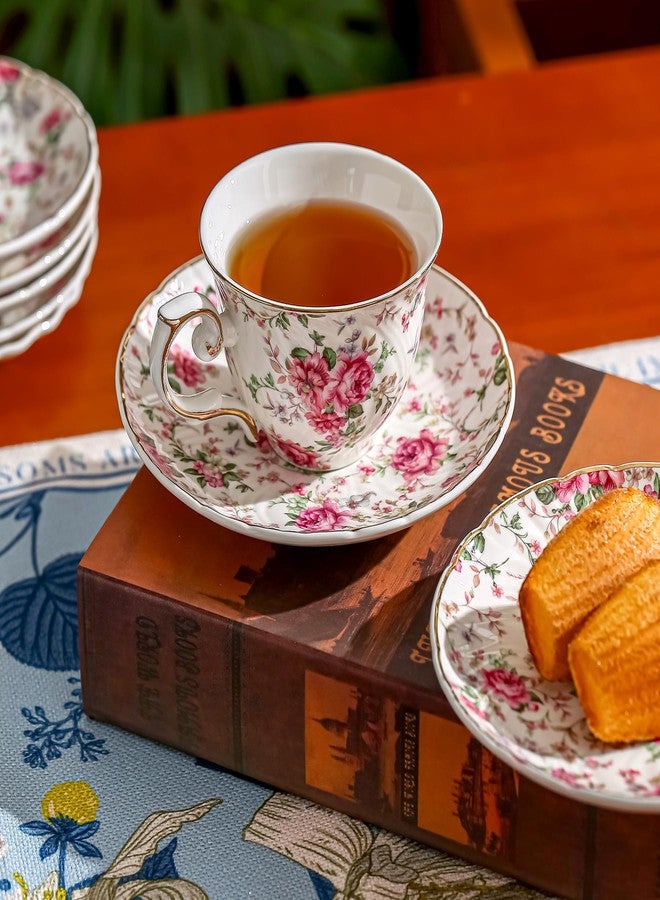 Agyiuns tea cups and saucers ceramic coffee mug 6oz for Coffee, Latte, Cafe Mocha and Tea-Set of 4 (Big flowers-Set of 4) - Image 4