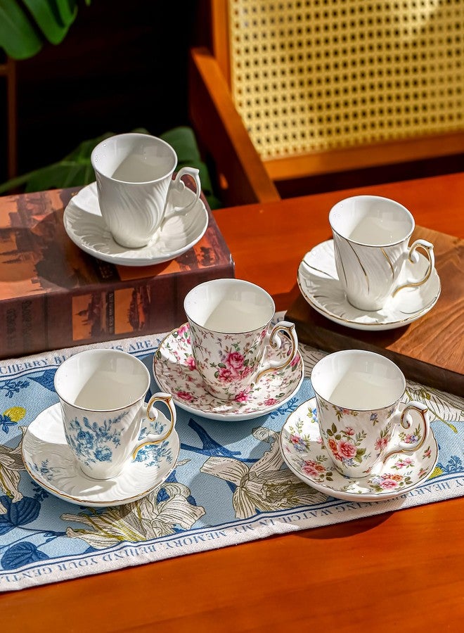 Agyiuns tea cups and saucers ceramic coffee mug 6oz for Coffee, Latte, Cafe Mocha and Tea-Set of 4 (Big flowers-Set of 4) - Image 5
