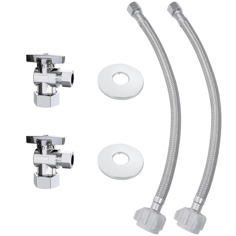 VINTEX 2 Pack Complete Toilet Set Valve12 in NOM Inlet x 38 in OD Compression Outlet Angle Shut Off Valve12 Length Long 38 COMP x 78 BC Toilet Connector Hose and Escutcheon Plate - Image 2