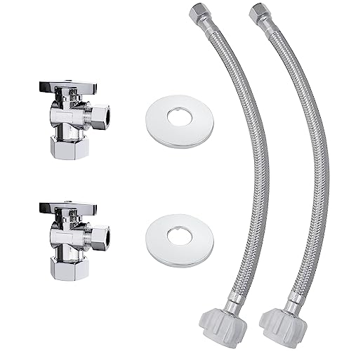 VINTEX 2 Pack Complete Toilet Set Valve12 in NOM Inlet x 38 in OD Compression Outlet Angle Shut Off Valve12 Length Long 38 COMP x 78 BC Toilet Connector Hose and Escutcheon Plate - Image 1