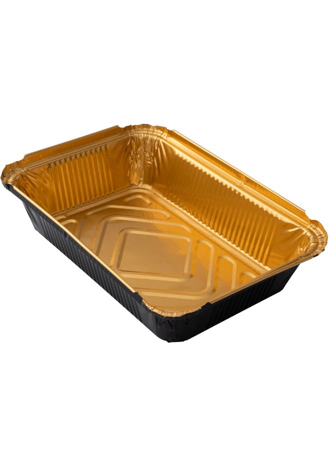 Restaurantware Foil Lux 41 Ounce Foil Pans, 200 Recyclable Aluminum Take Out Containers - Heavy Duty, Rectangle, Black And Gold Aluminum Foil To Go Containers, Freezer Safe, For Large Meals Or Sides - Image 1